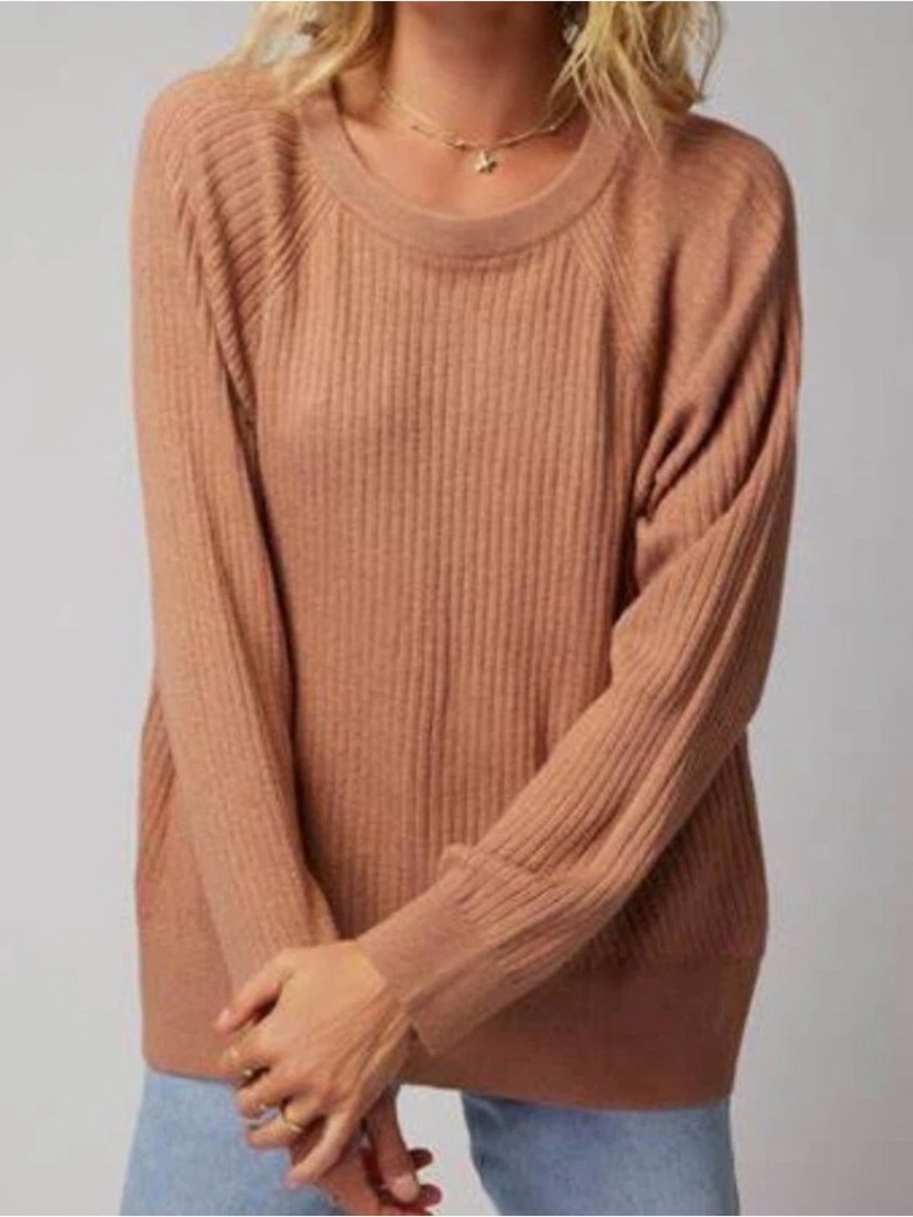 Spiritual Gangster Doutzen Luxe Essential Rib Knit Sweater Rust Orange S